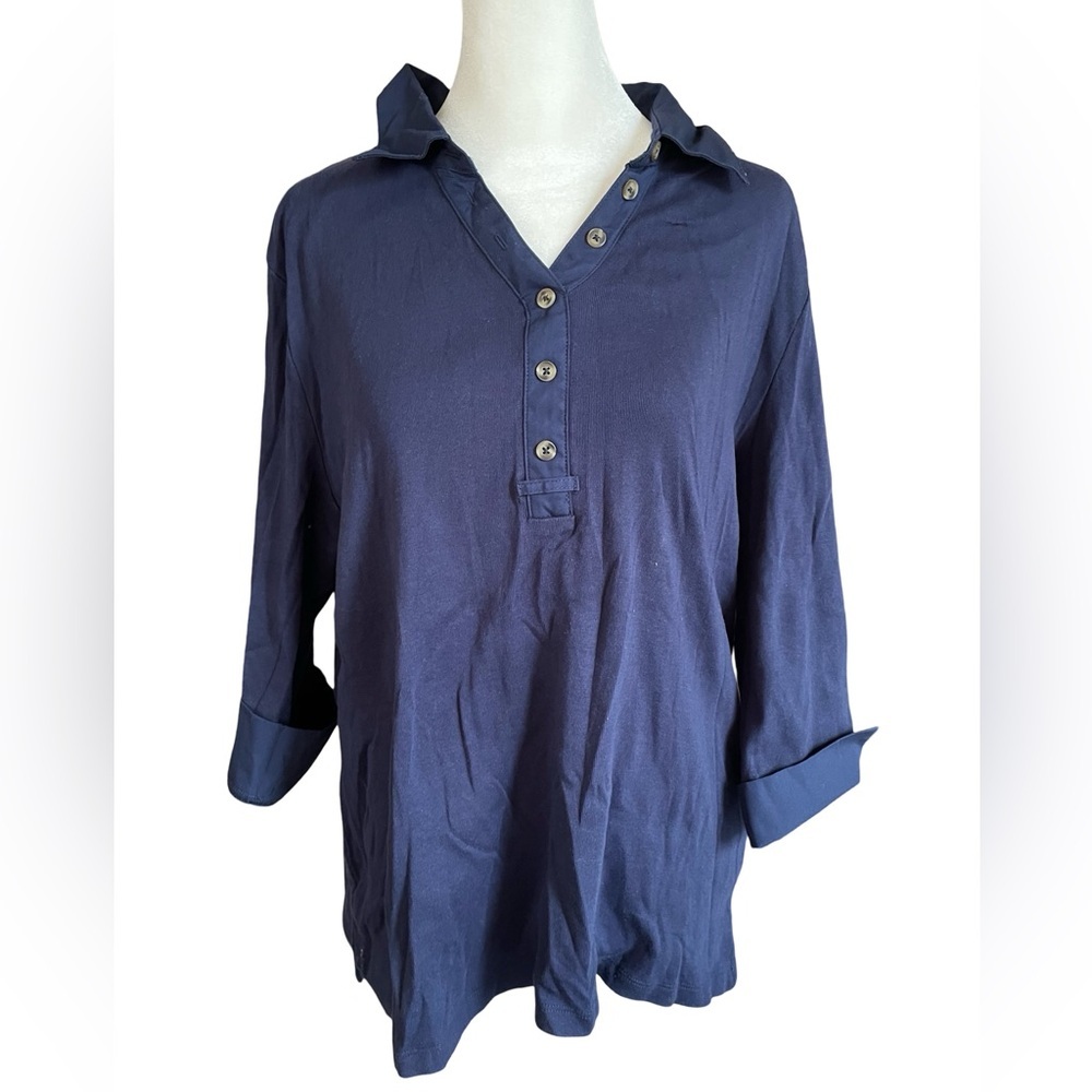 Karen Scott blue top with cap sleeve XL
